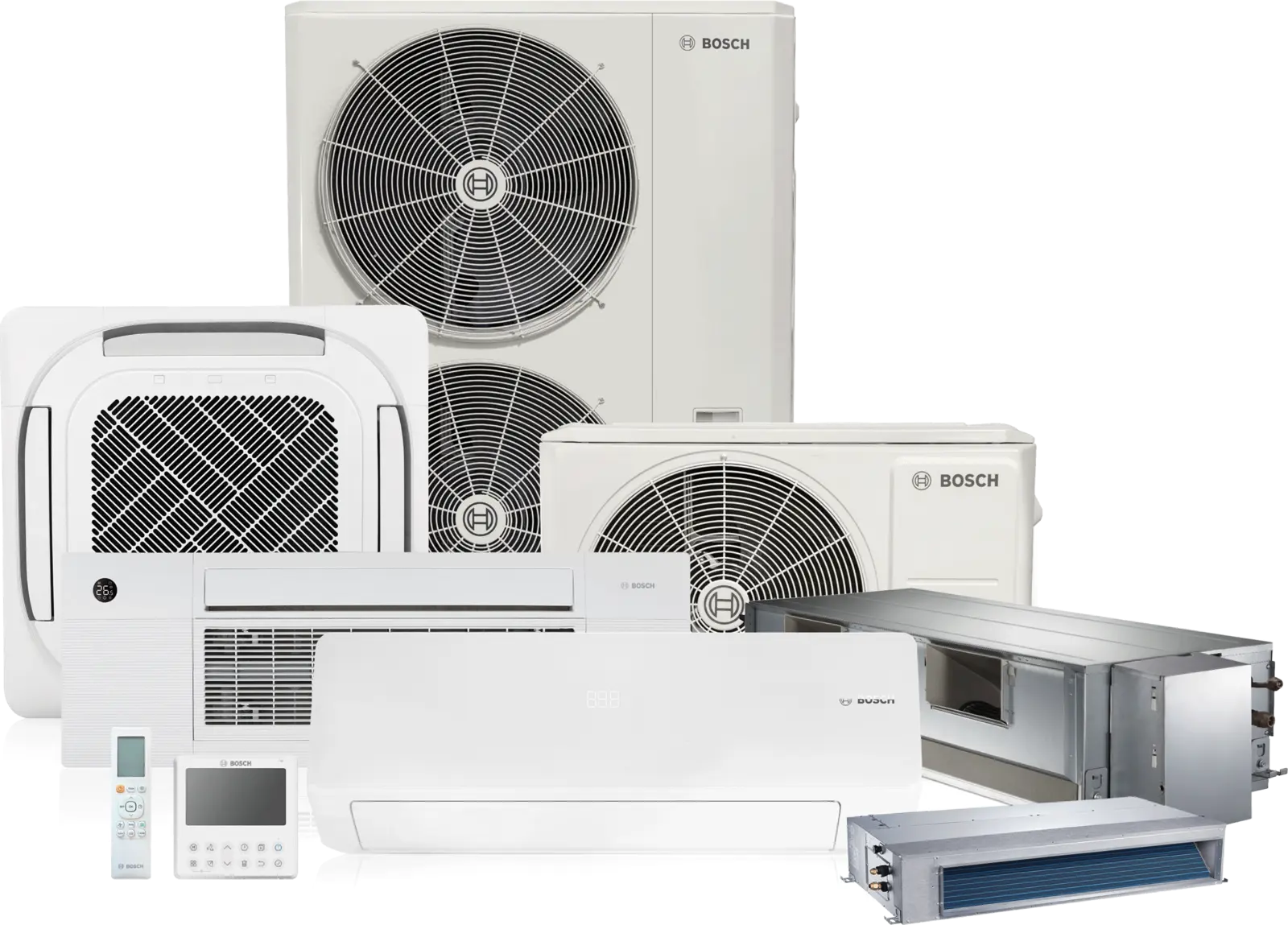 Bosch Climate 5000 mini split outdoor units with wall-mounted, ceiling cassette and ducted indoor units